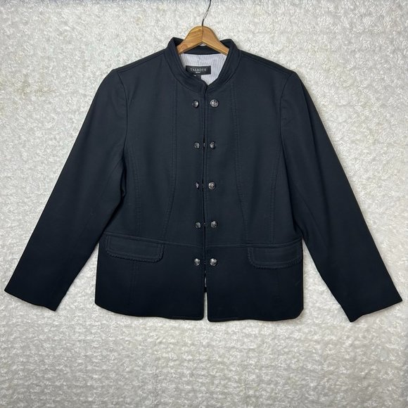 Talbots Petite Women's Black Button Up Twill Military Double Button Size 16P - Picture 1 of 7